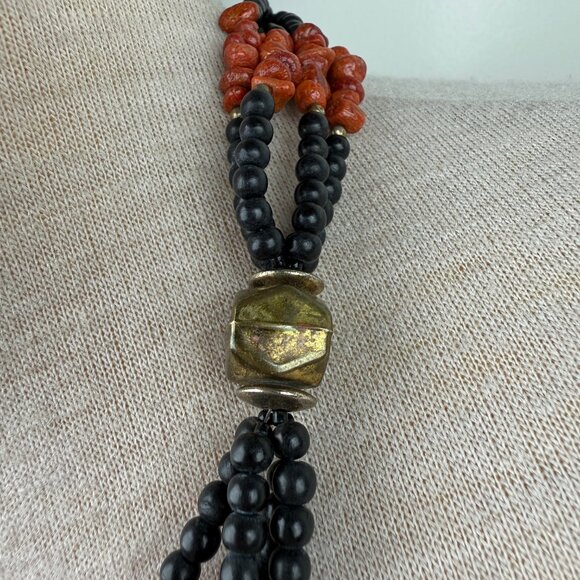 Vintage MOP Inlay Panther Cat Beaded Necklace Pendant 23.5" - Picture 4 of 7